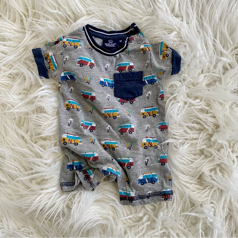 Bear Baby Boys Beach Van Short Sleeve Onesie Bodysuit Romper Size 3 Months